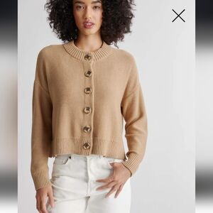 Quince 100% Cotton Cropped Cardigan Sweater, Size Small, Camel Tan Color